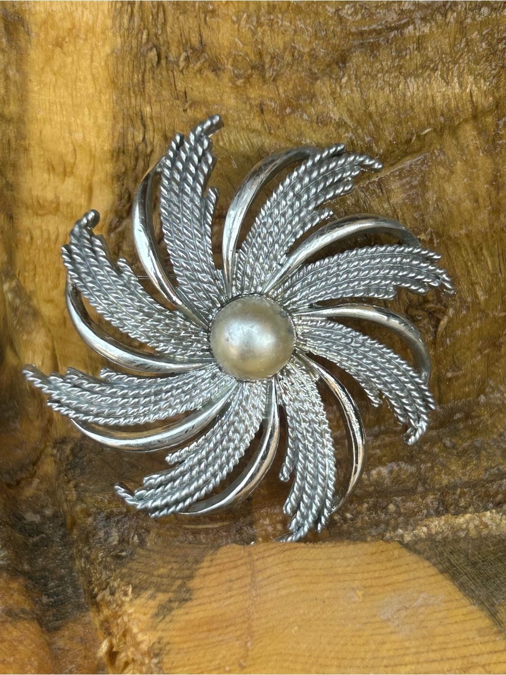 Sarah Coventry Silver-Tone Swirl Floral Brooch